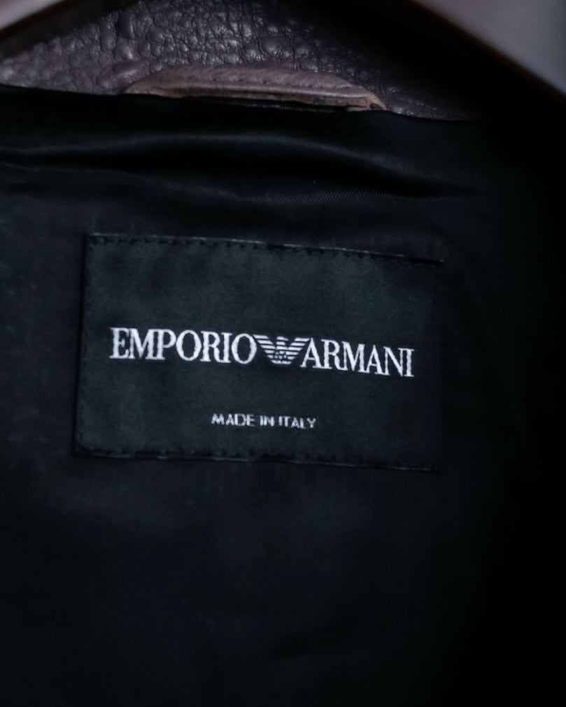 "EMPORIO ARMANI" grained lamb leather double zip jacket