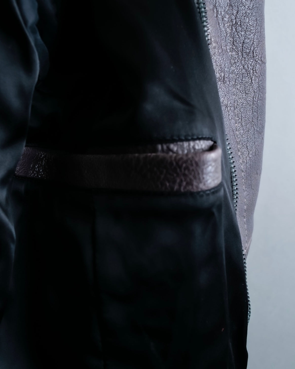 "EMPORIO ARMANI" grained lamb leather double zip jacket