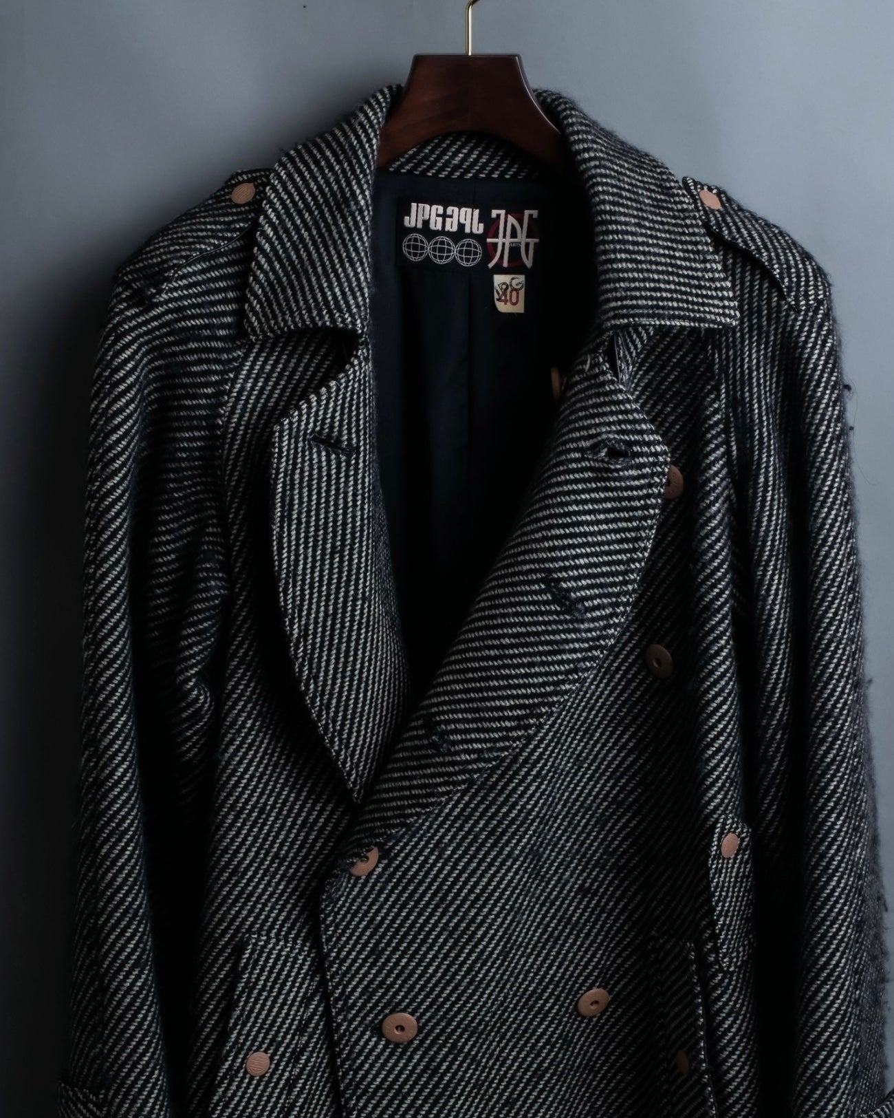 "Jean-Paul GAULTIER" bias striped wool napoleon coat