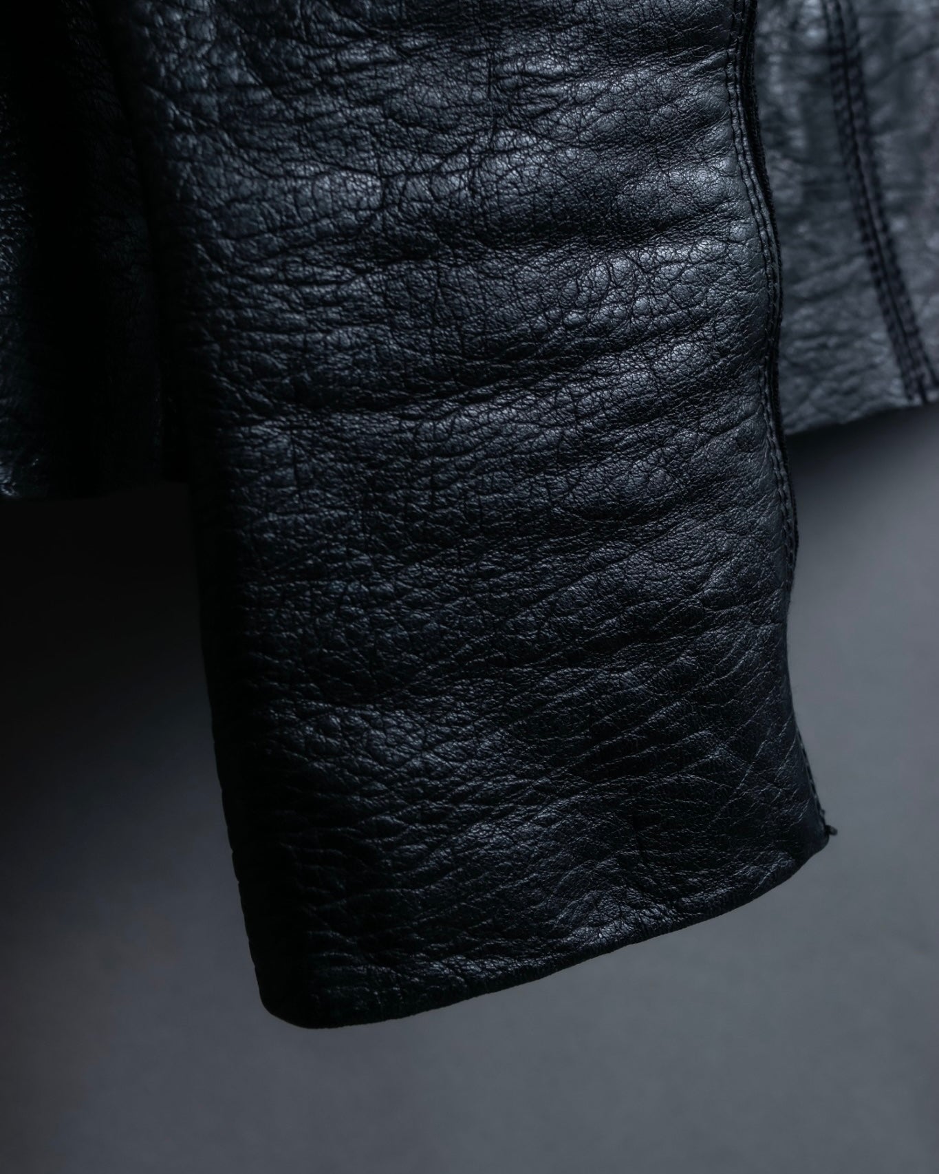 “Rick Owens” lamb leather classic biker jacket with high funnel