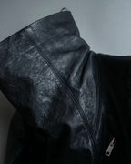 “Rick Owens” lamb leather classic biker jacket with high funnel