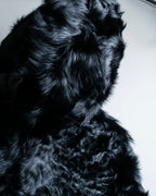 Lamb fur magnetic button hood coat