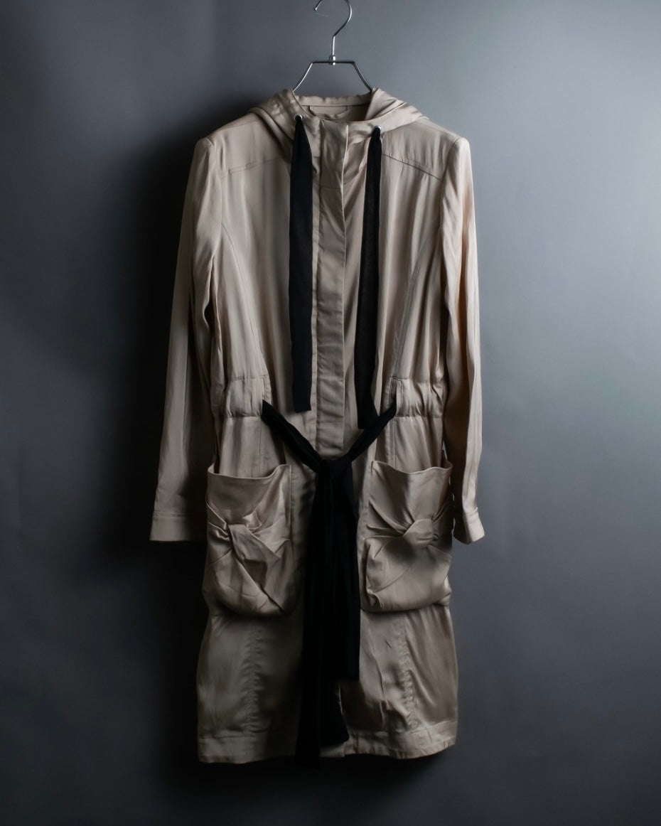 "VALENTINO" Drawcord design luxury long hoodie