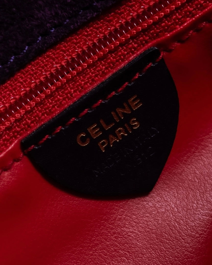 "CELINE" Purple red gradient suede shoulder bag