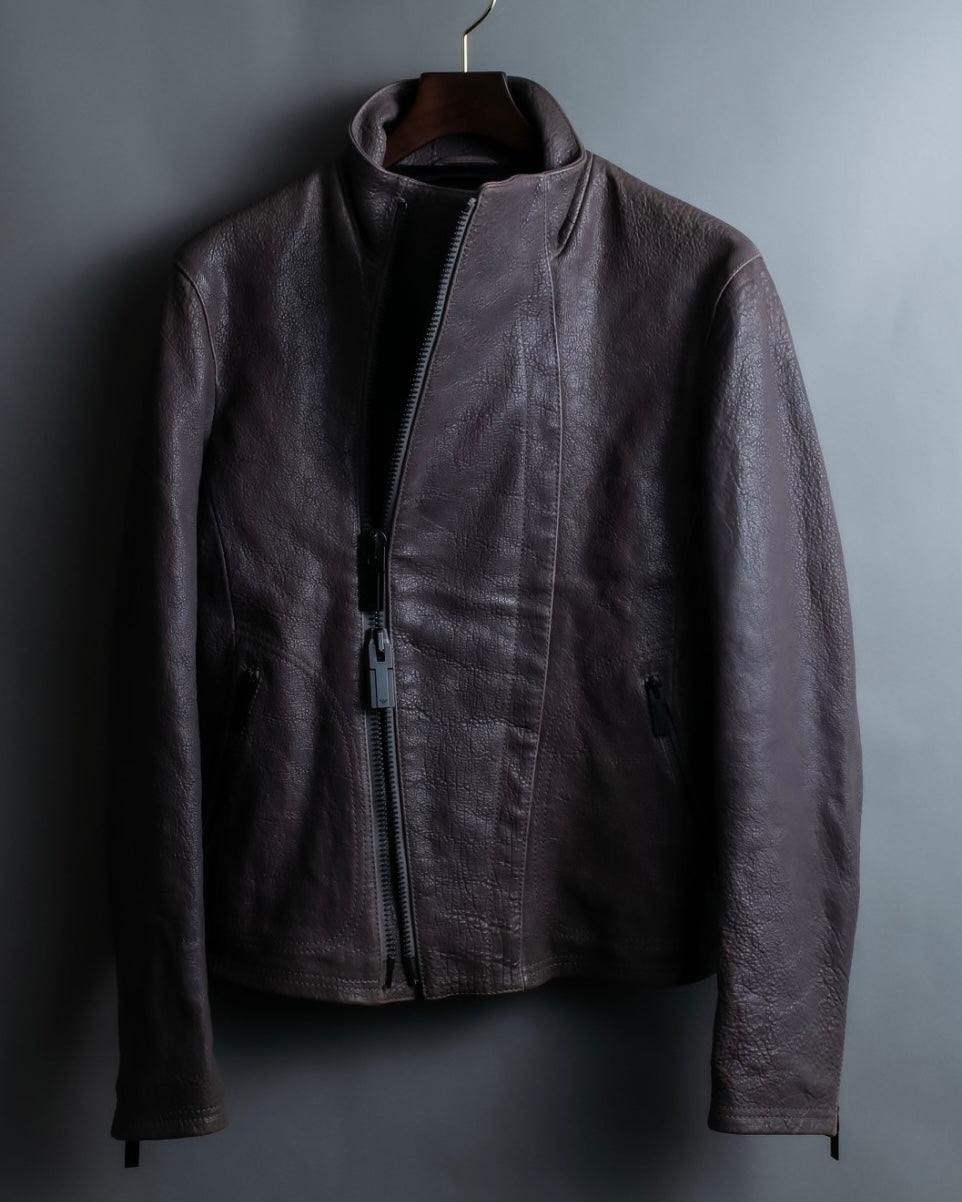 "EMPORIO ARMANI" grained lamb leather double zip jacket