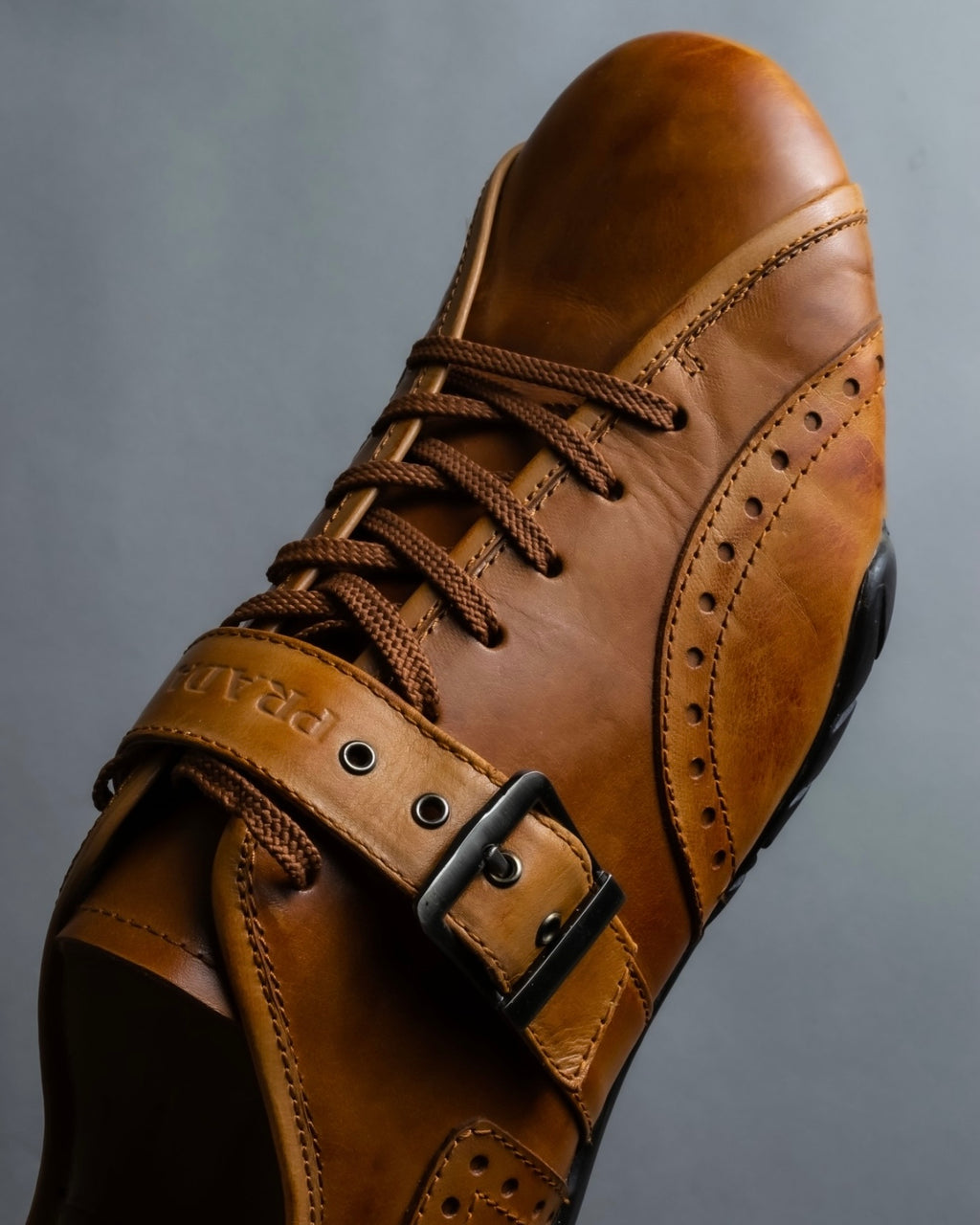 "PRADA" brown leather sports shoes