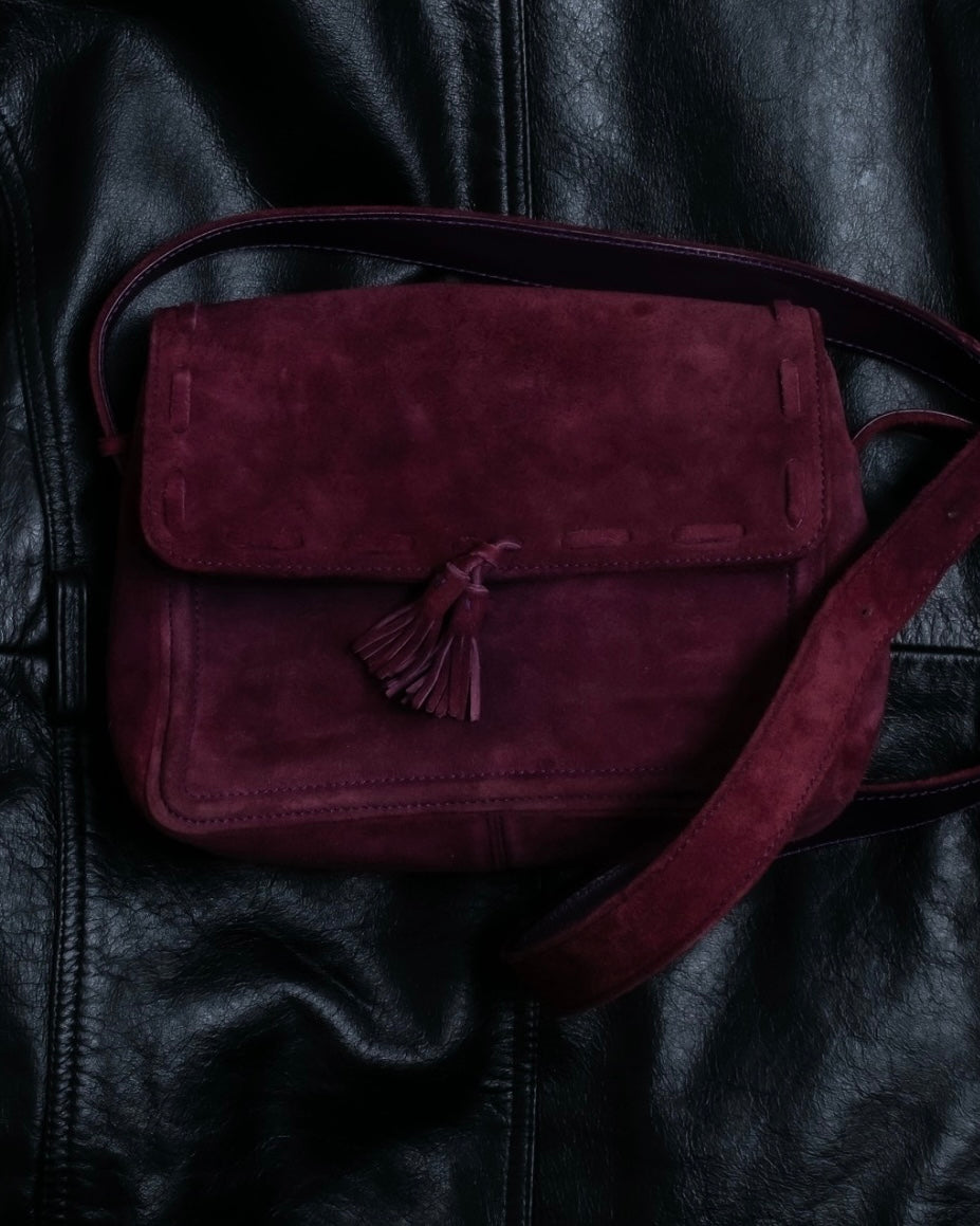 "CELINE" Purple red gradient suede shoulder bag