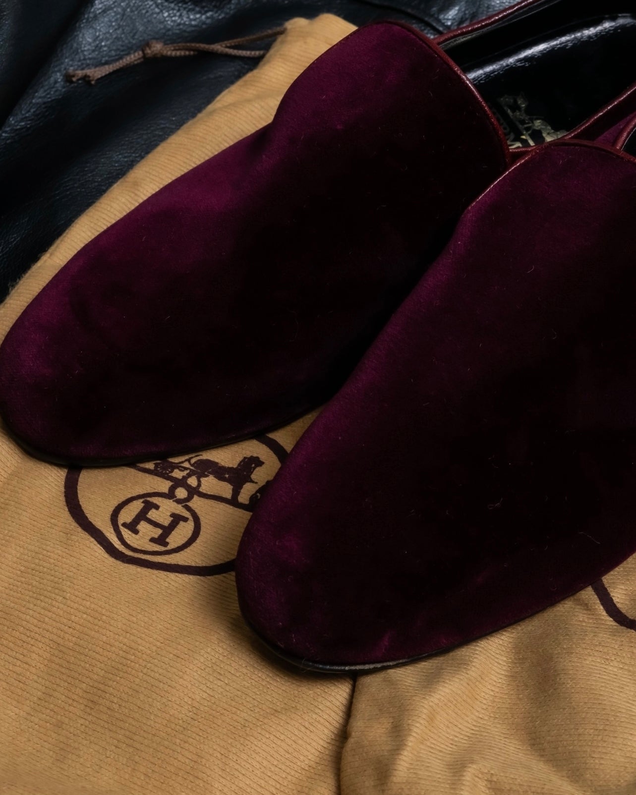 "HERMES" Velvet dress indoor shoes