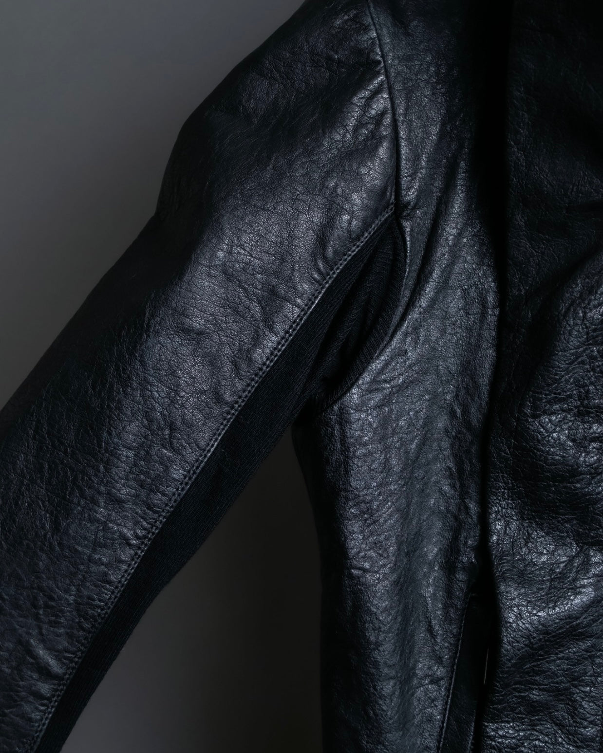 “Rick Owens” lamb leather classic biker jacket with high funnel