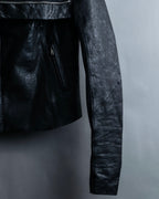 “Rick Owens” lamb leather classic biker jacket with high funnel