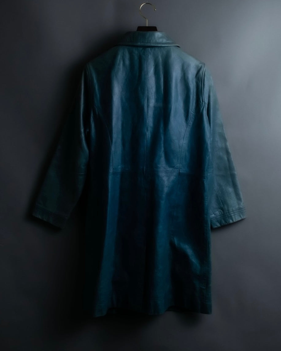 "COACH" light blue faded leather coat