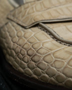 "GIORGIO ARMANI"Off-white crocodile leather loafers