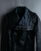 “Rick Owens” lamb leather classic biker jacket with high funnel