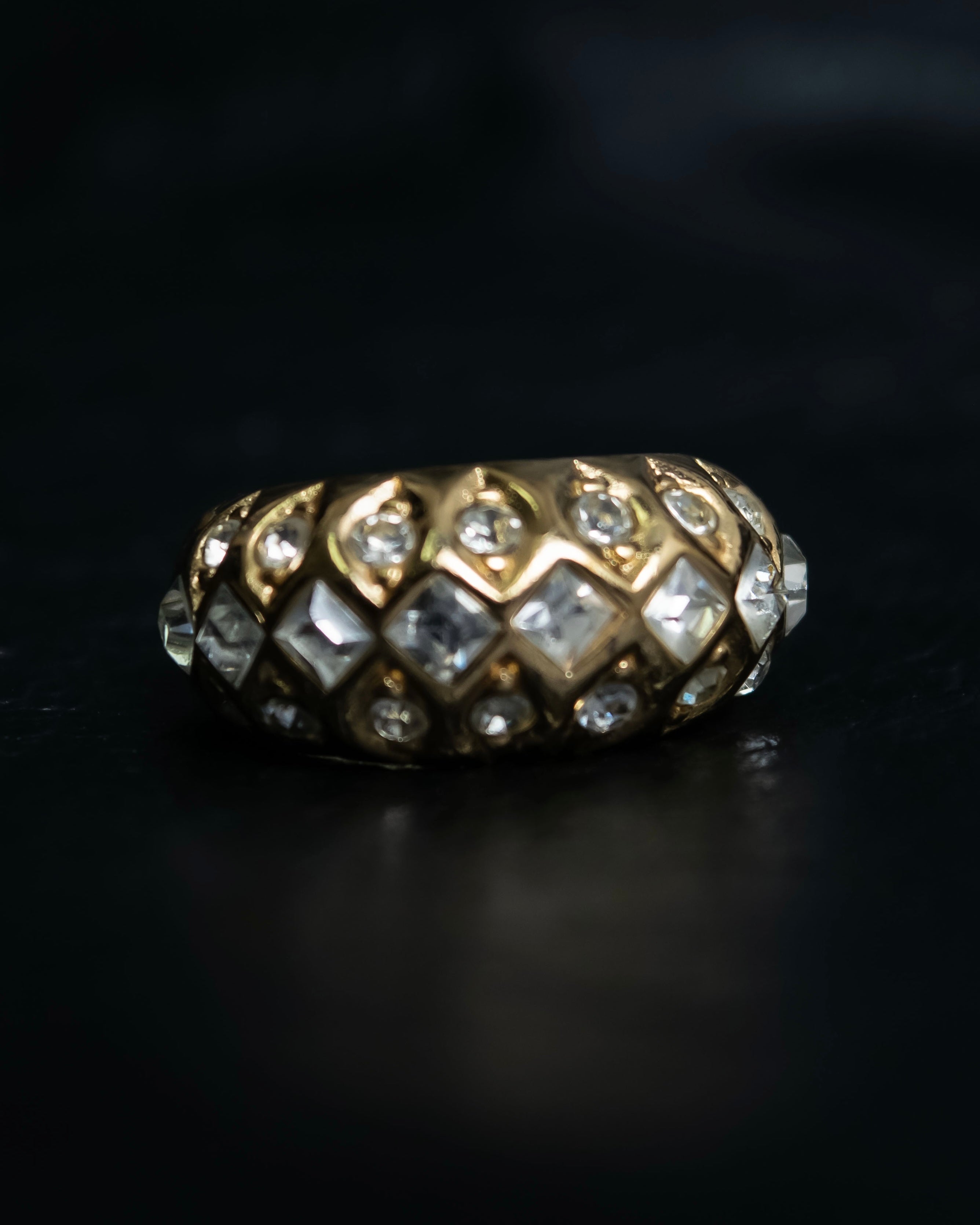 “Dior” mesh designed gold ring with crystal