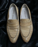 "GIORGIO ARMANI"Off-white crocodile leather loafers