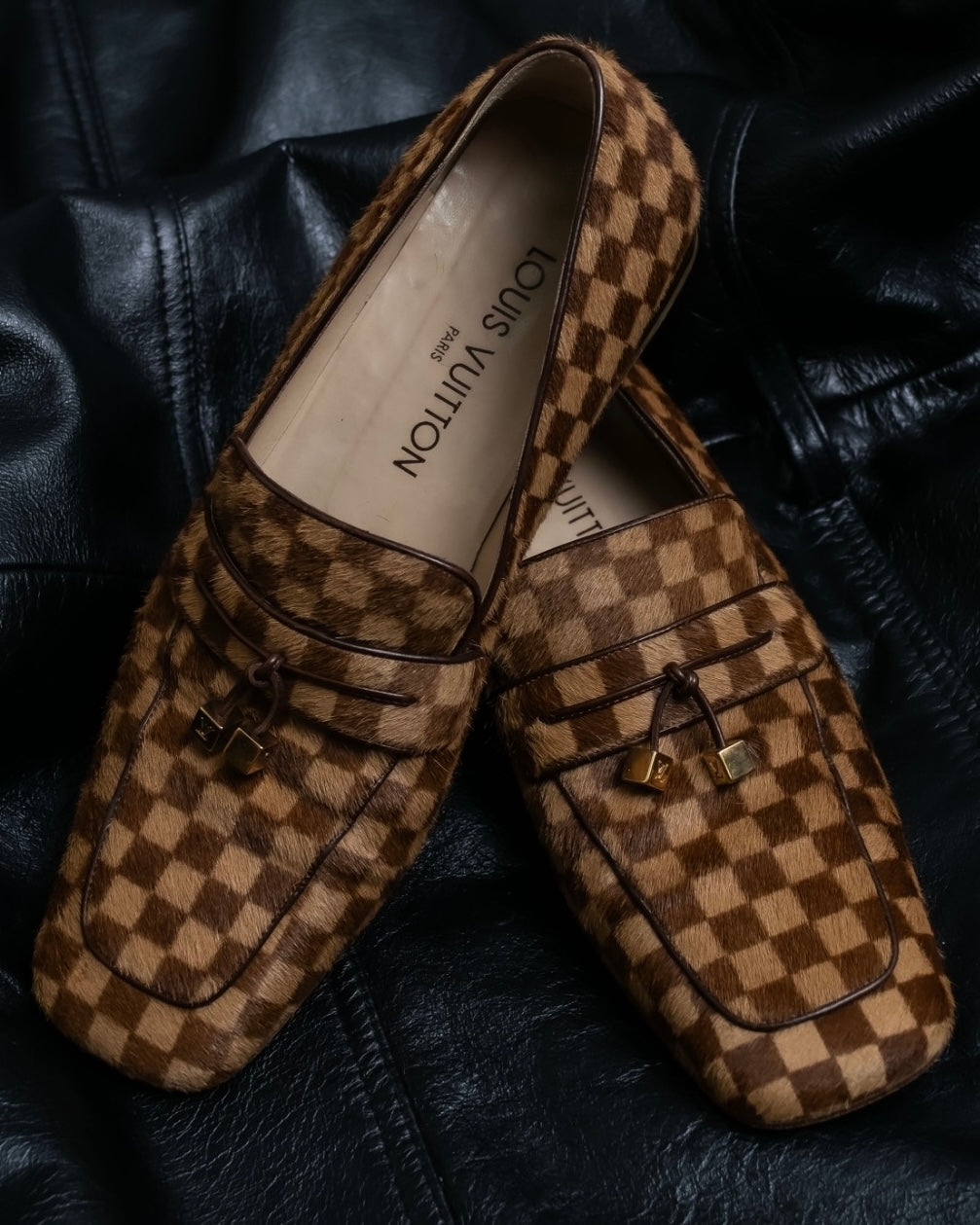 "Louis Vuitton" Damier designed unborn calf loafer