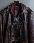 Vintage Thick Leather Red Trench Coat