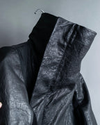 “Rick Owens” lamb leather classic biker jacket with high funnel