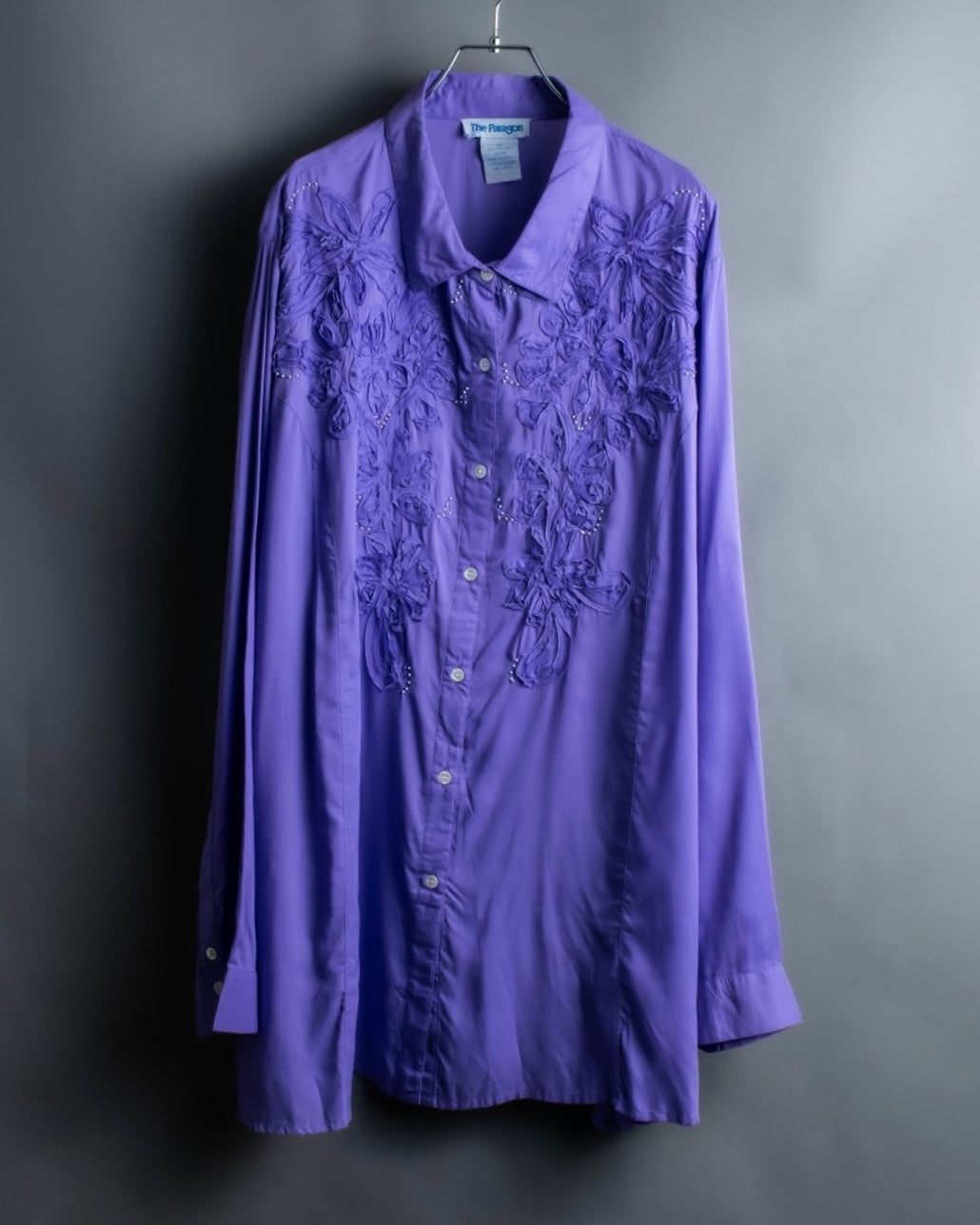 “Vintage” flower embroidery jewel designed viscose shirts