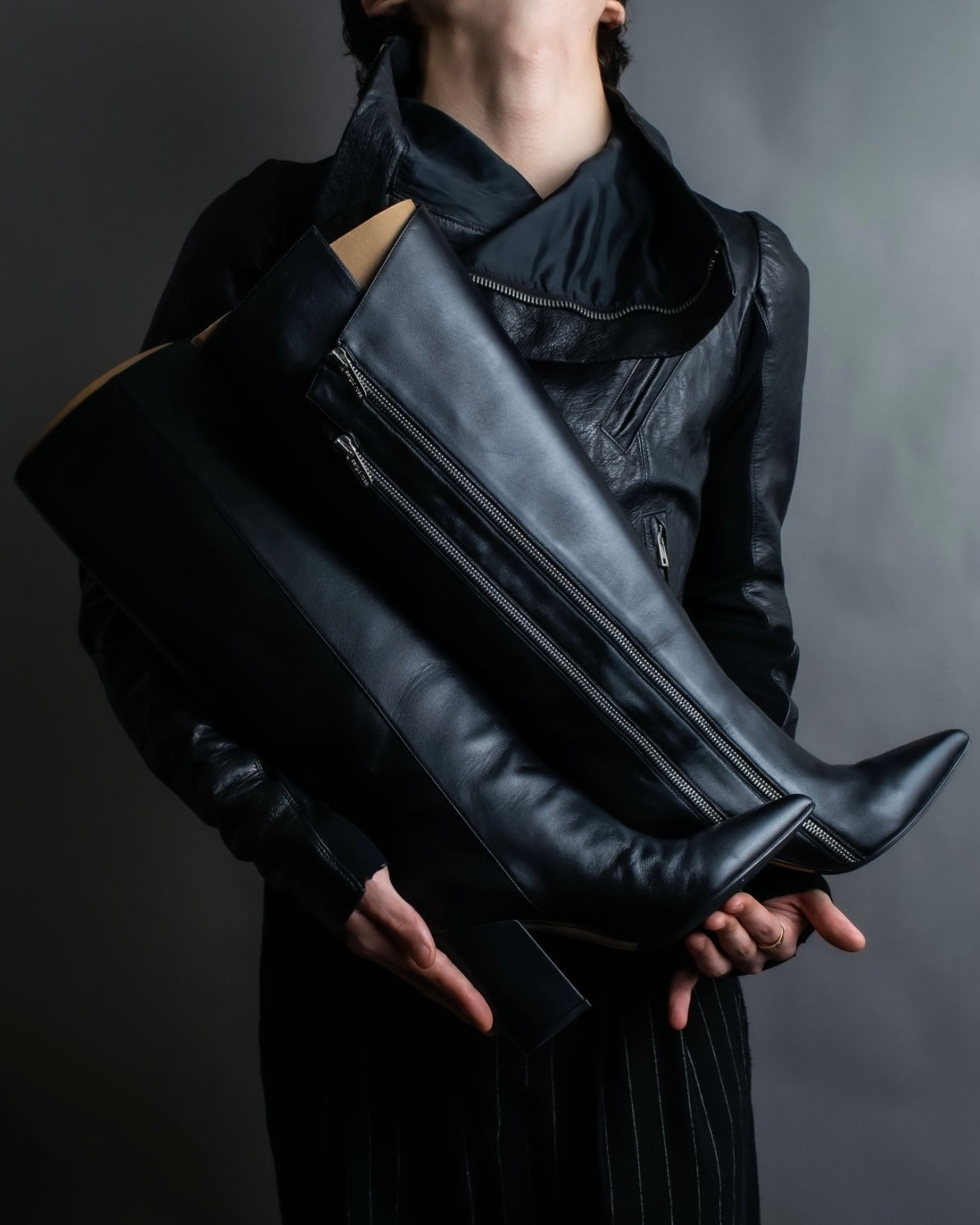 "Sergio Rossi" Double line zip long leather boots