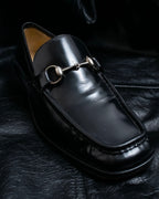 “GUCCI” square toe silver horsebit loafer