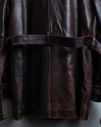 Vintage Thick Leather Red Trench Coat