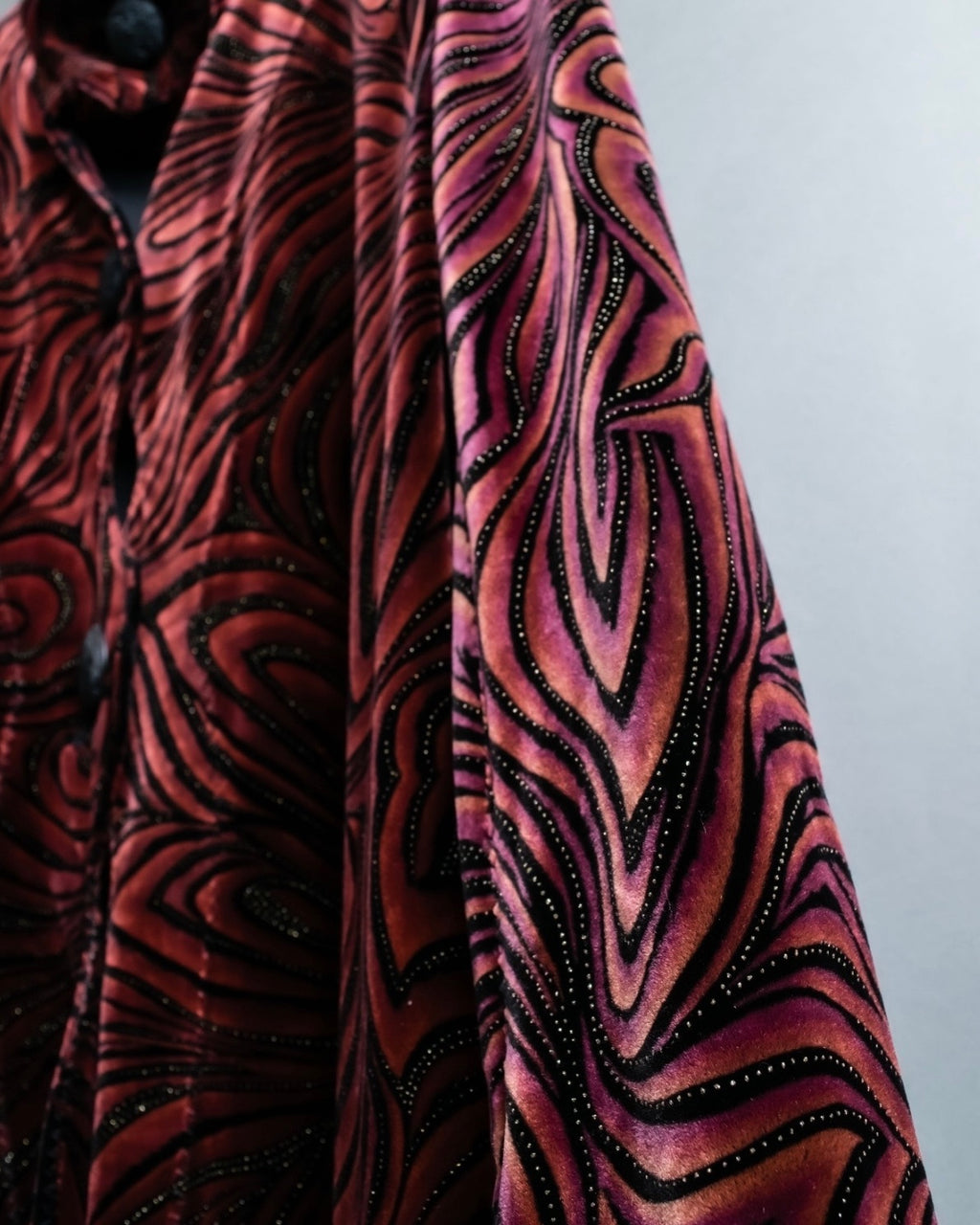 Wave Pattern Velor Stand Collar Shirt Jacket