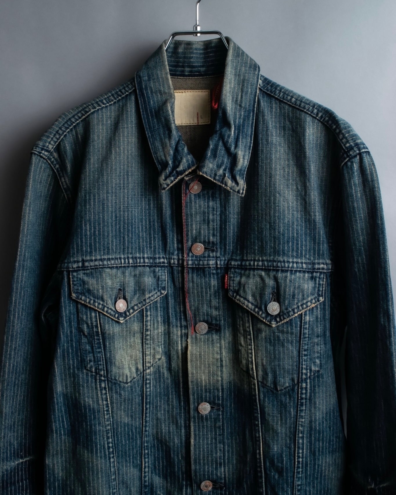 "Levi's Redloop" Aging process pencil stripe denim jacket