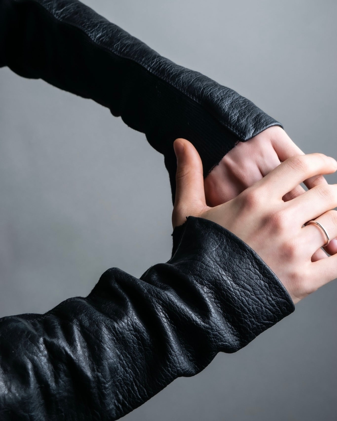 “Rick Owens” lamb leather classic biker jacket with high funnel