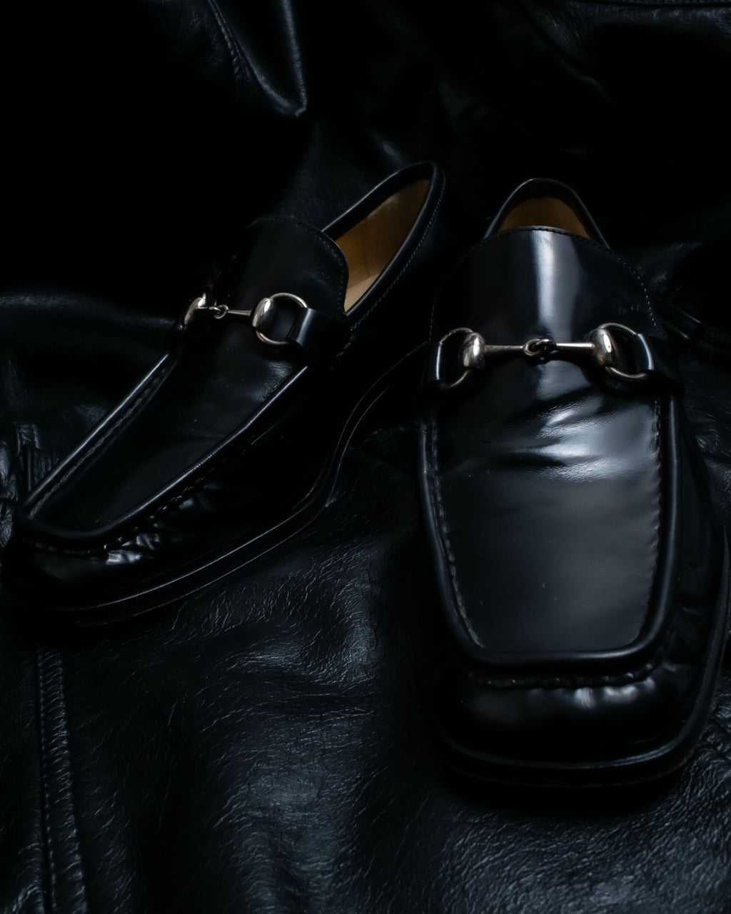 “GUCCI” square toe silver horsebit loafer