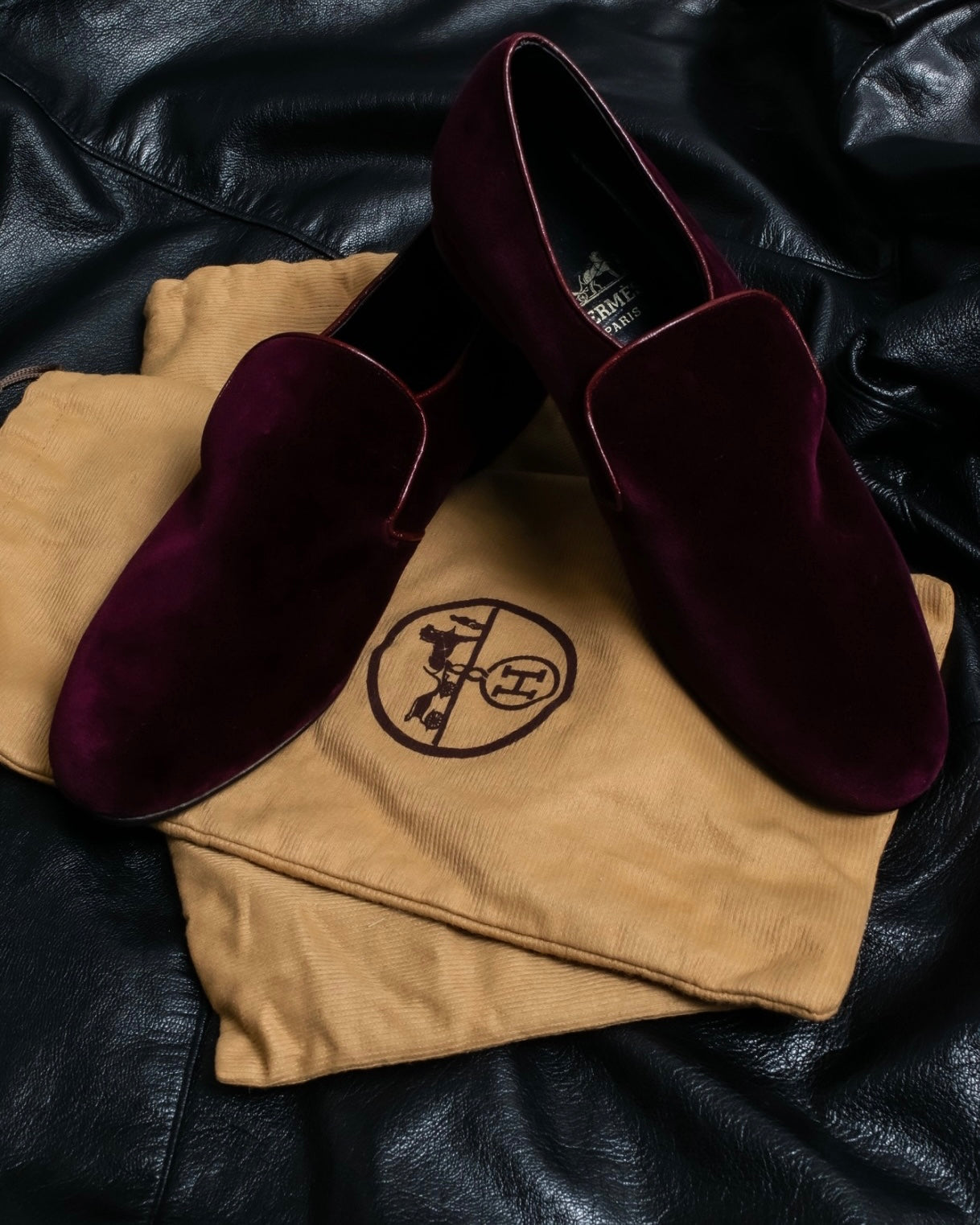 "HERMES" Velvet dress indoor shoes