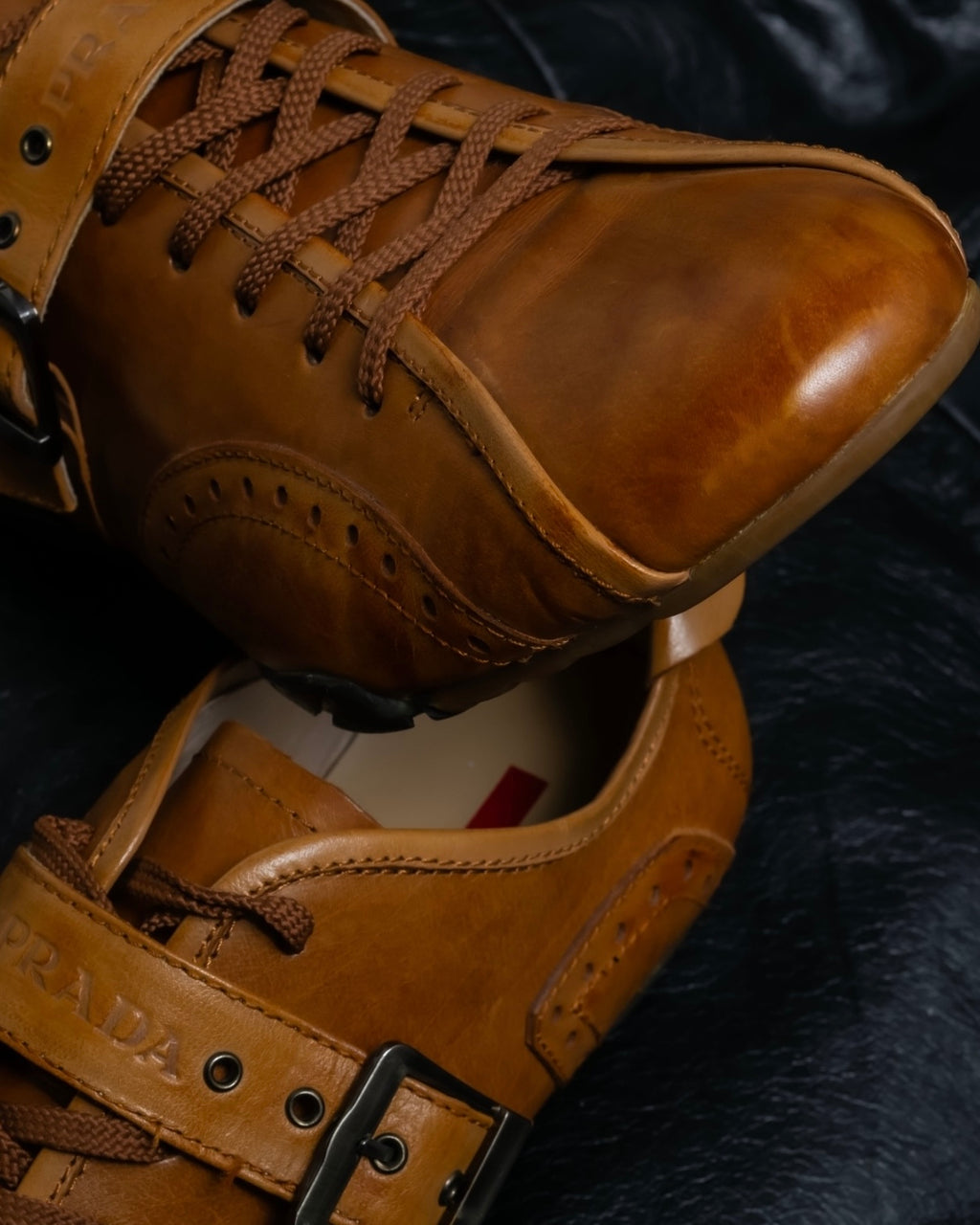 "PRADA" brown leather sports shoes