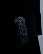 Collarless Beautiful Silhouette Velor Tailored Jacket