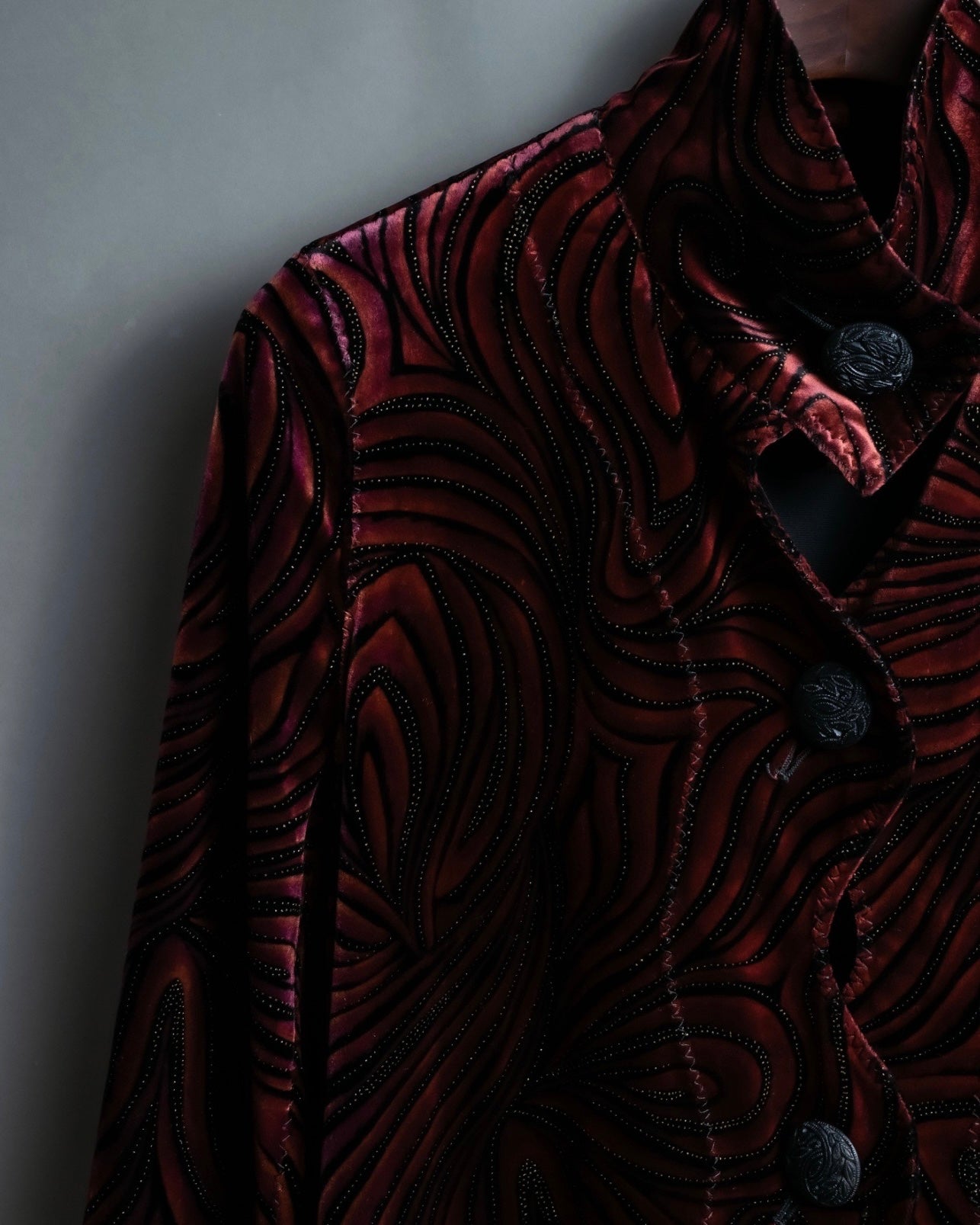 Wave Pattern Velor Stand Collar Shirt Jacket