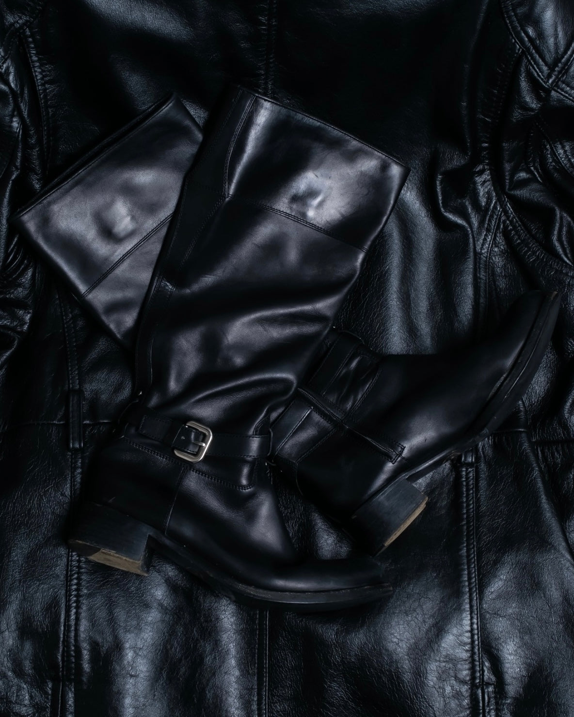 "PRADA" engineered leather boots