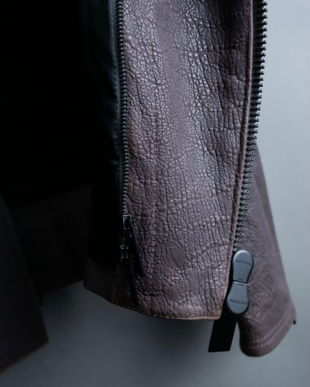 "EMPORIO ARMANI" grained lamb leather double zip jacket