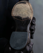 “CELINE” round toe dark brown leather long boots