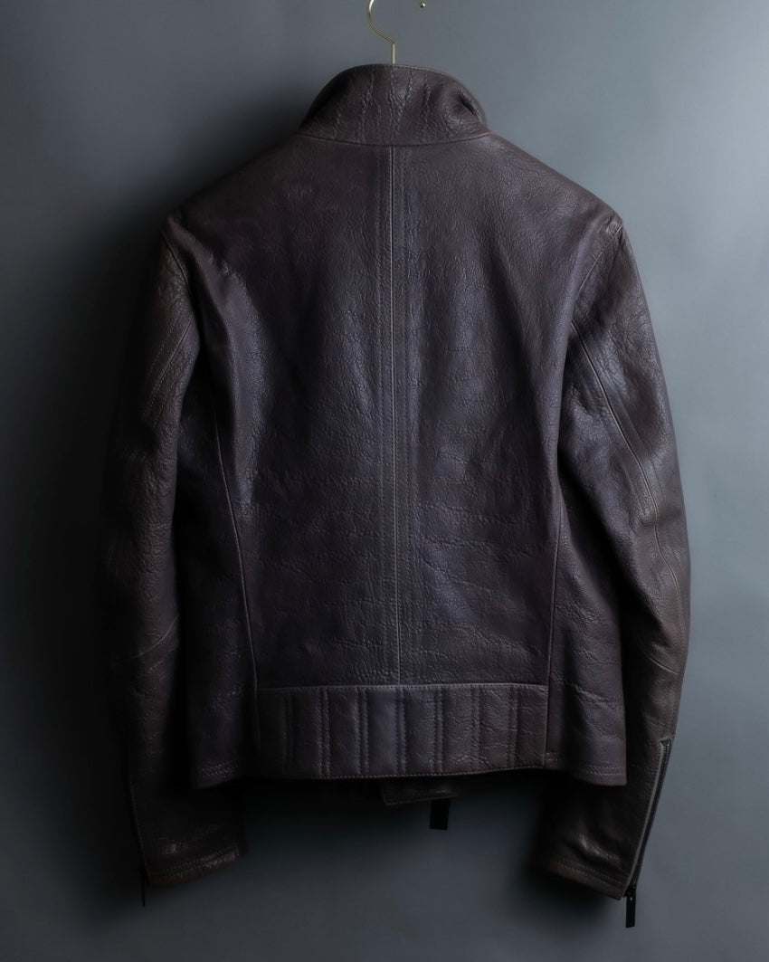 "EMPORIO ARMANI" grained lamb leather double zip jacket