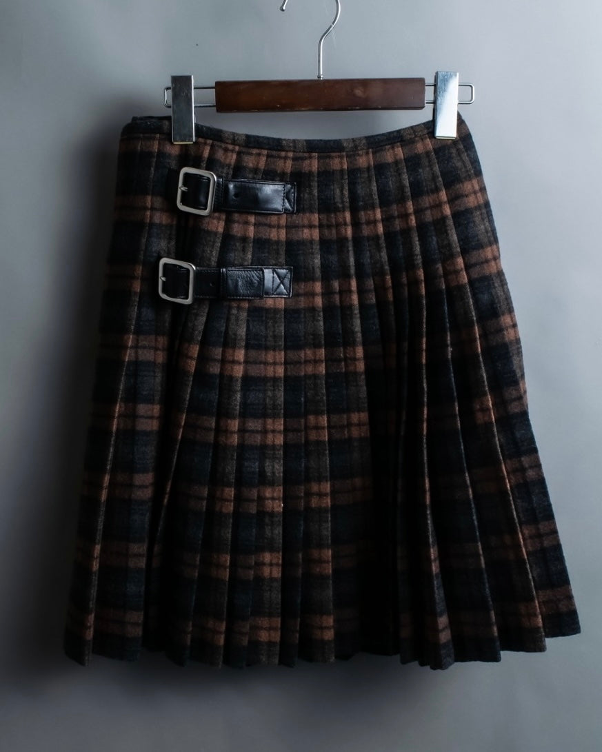 "PRADA" wool check unisex wrap skirt