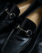 “GUCCI” square toe silver horsebit loafer