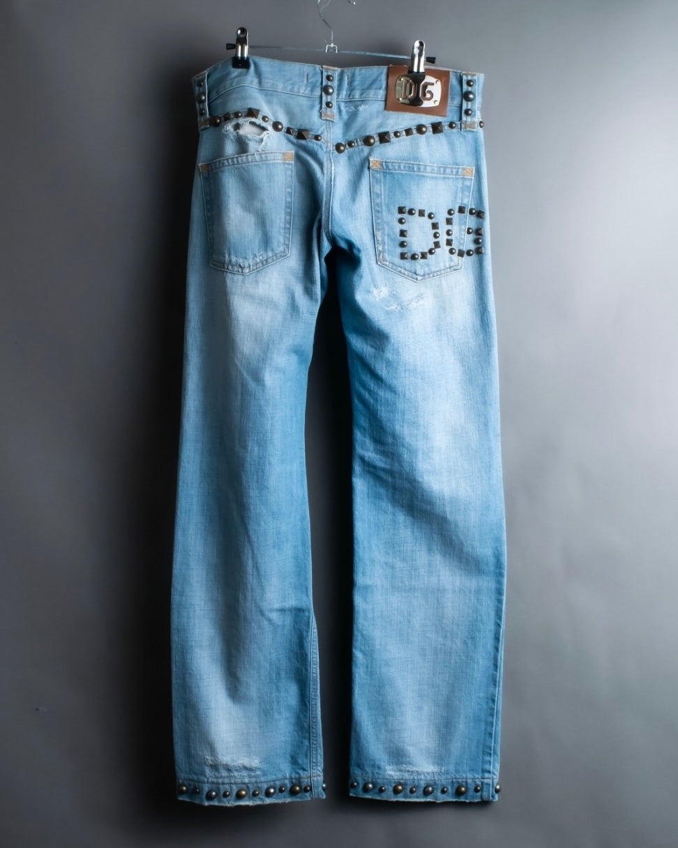 "DOLCE &amp; GABBANA" various studded distressed denim