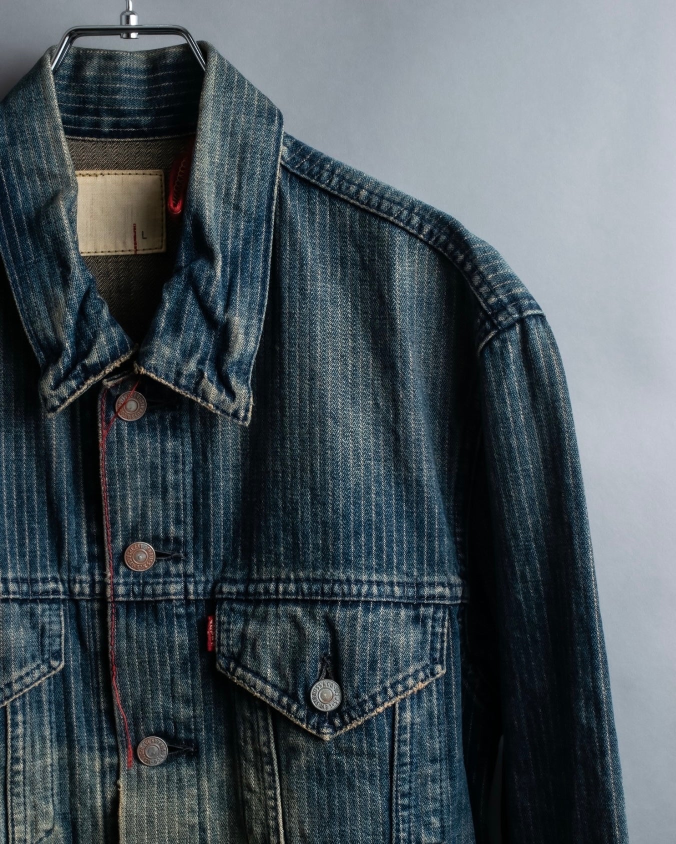 "Levi's Redloop" Aging process pencil stripe denim jacket