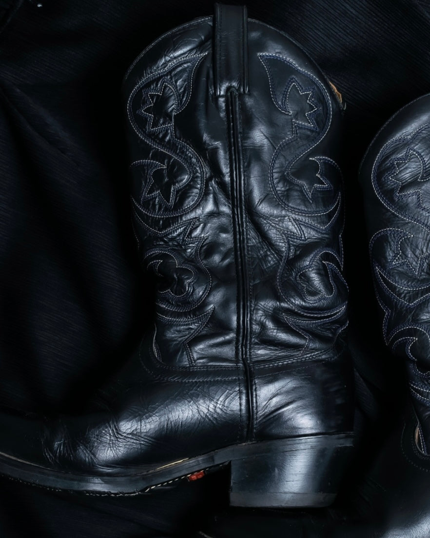 Vintage Blue Embroidered Wester Boots