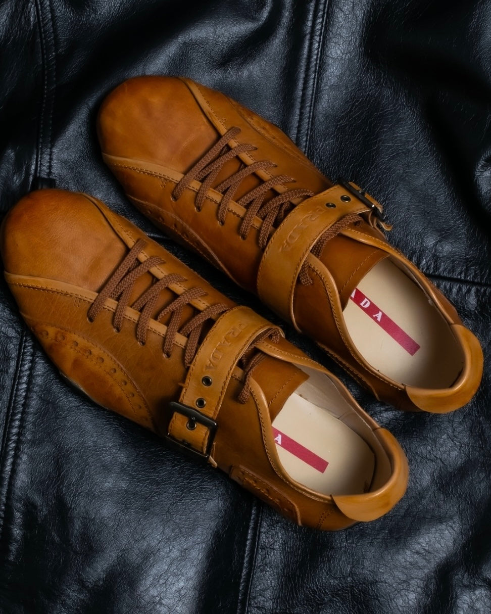 "PRADA" brown leather sports shoes