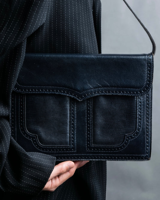 ”Yves Saint Laurent”  python leather attached square shoulder bag