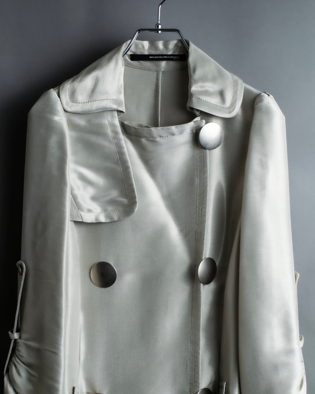 "Maurizio Pecoraro" gather sleeves glossy silver spring coat