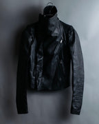 “Rick Owens” lamb leather classic biker jacket with high funnel