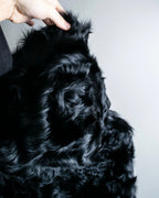 Lamb fur magnetic button hood coat