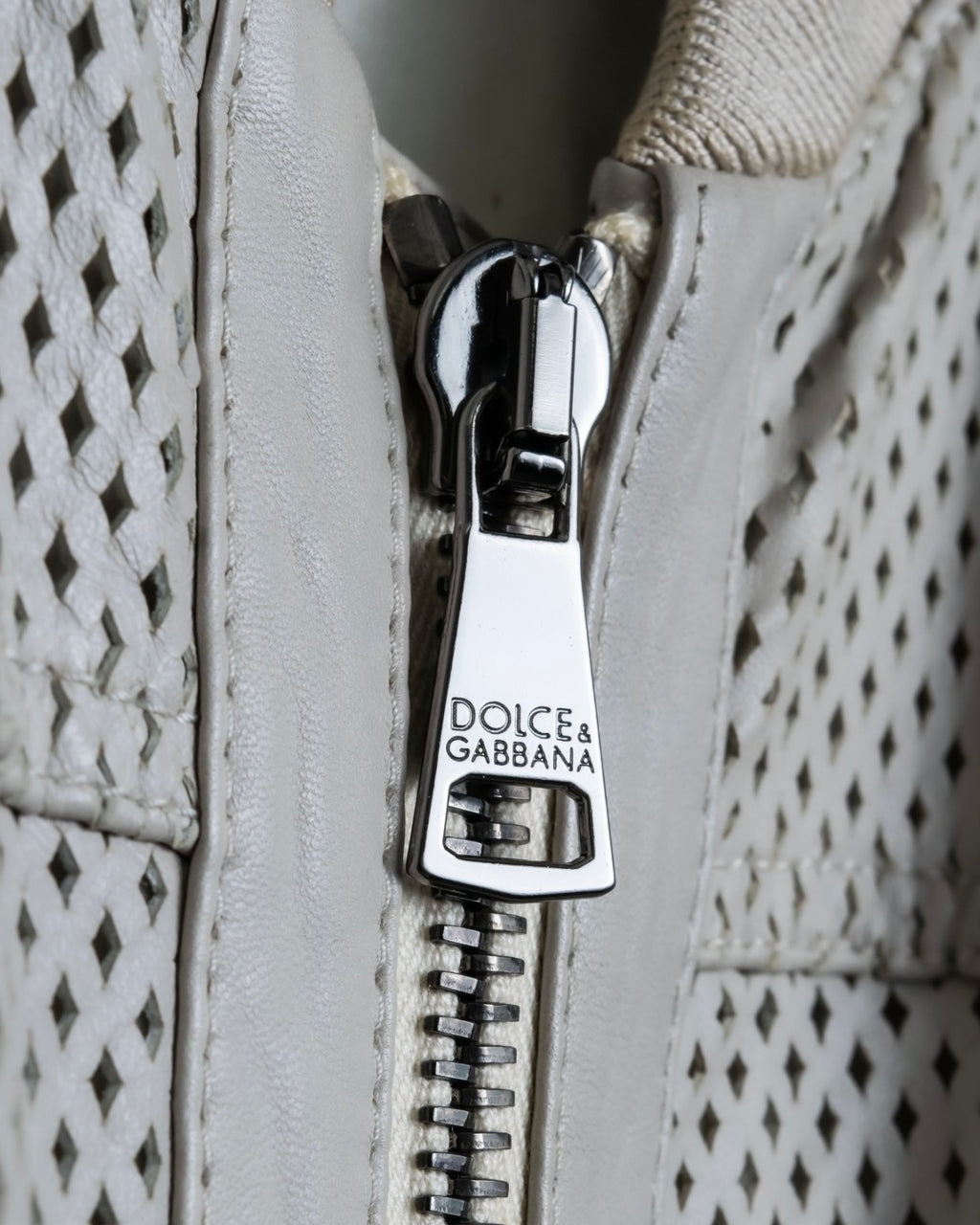 "Dolce & Gabbana" Leather mesh off-white blouson