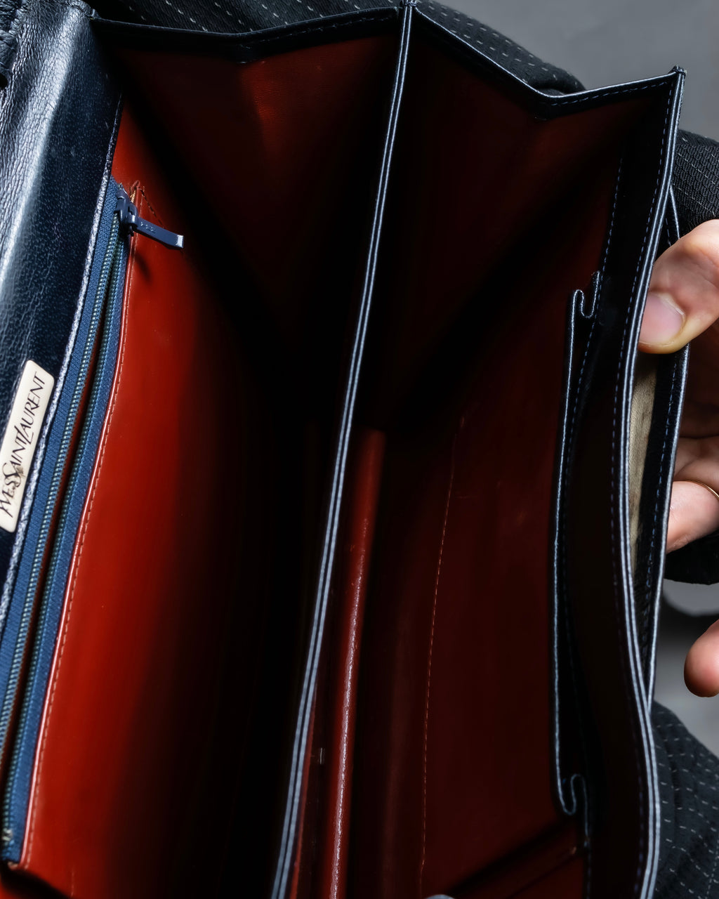 ”Yves Saint Laurent”  python leather attached square shoulder bag